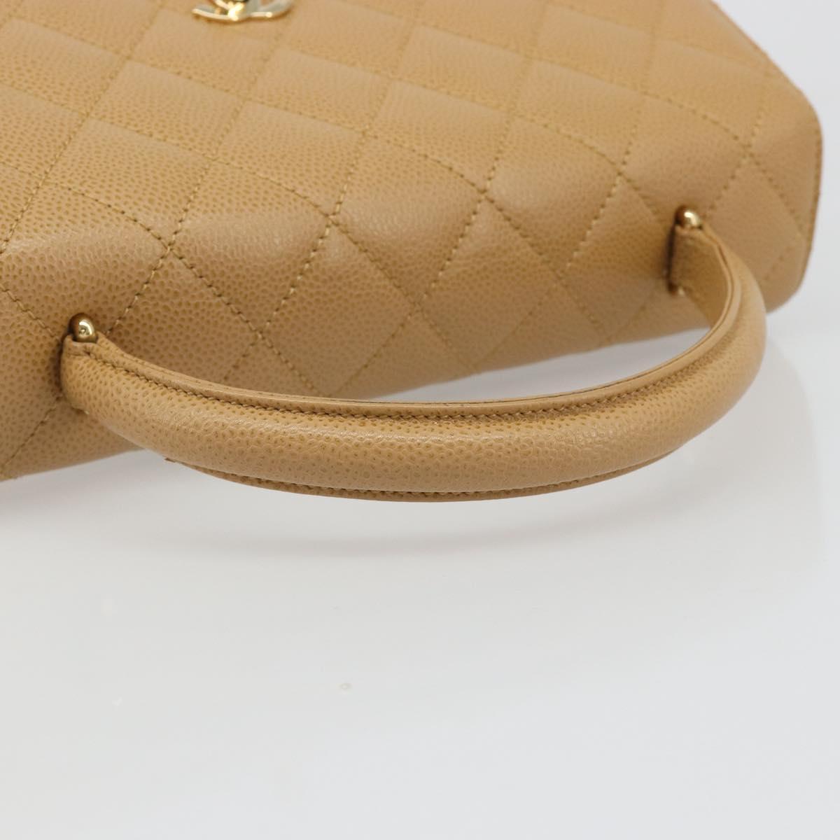 CHANEL Matelasse Hand Bag Caviar Skin Beige Gold CC Auth 186257V