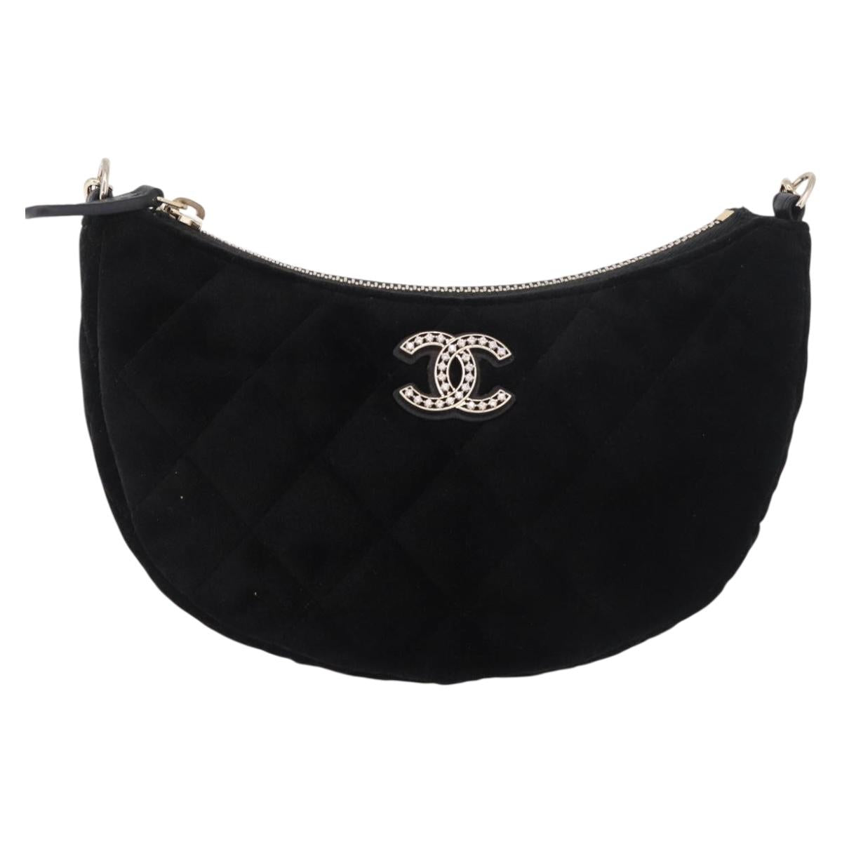 CHANEL Matelasse Chain Shoulder Bag Velor Black Gold CC Auth 186258SM