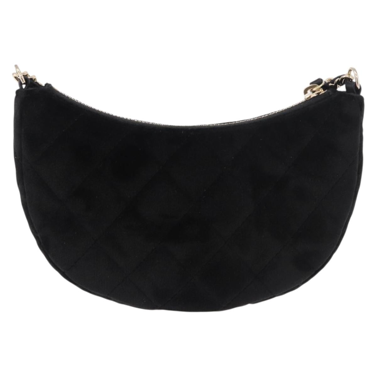 CHANEL Matelasse Chain Shoulder Bag Velor Black Gold CC Auth 186258SM