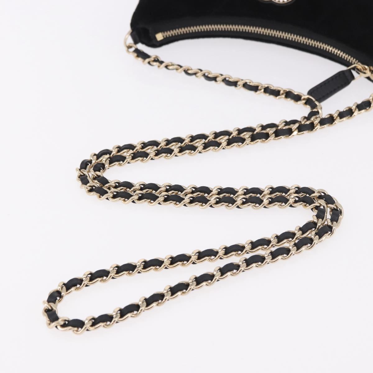 CHANEL Matelasse Chain Shoulder Bag Velor Black Gold CC Auth 186258SM
