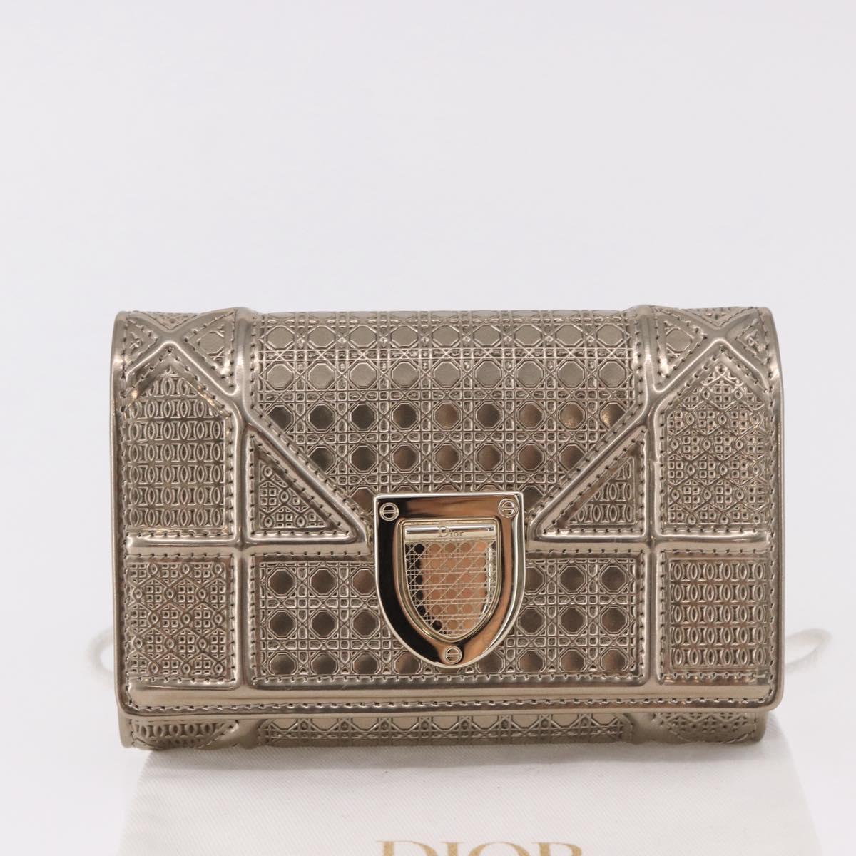 Christian Dior Diorama Wallet Leather Champagne Gold Auth 186259M