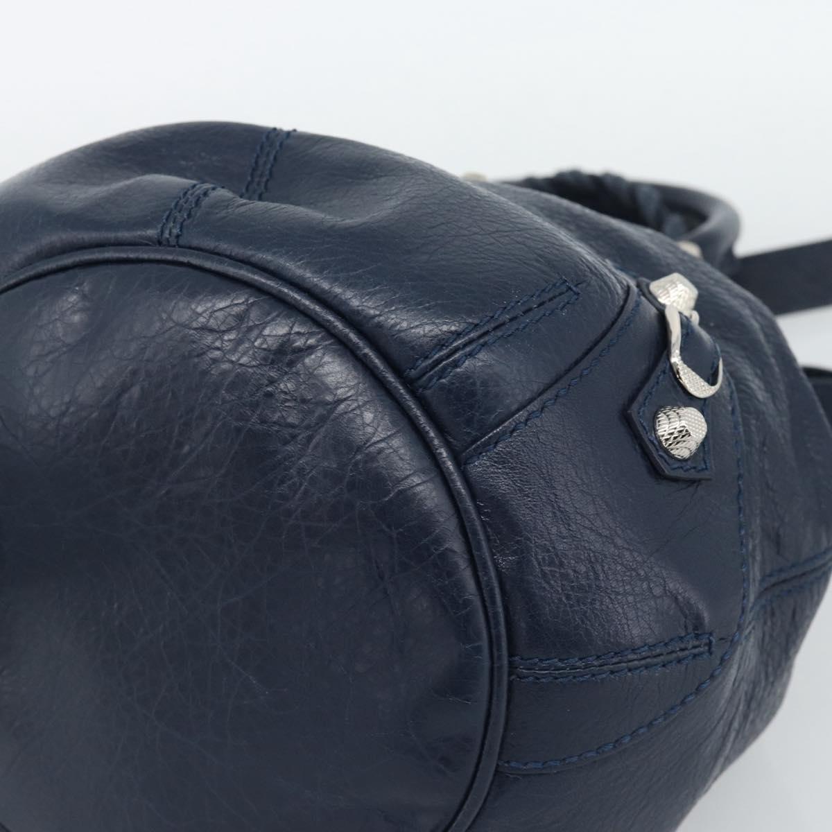 BALENCIAGA Giant Mini Pom Pom Hand Bag Leather 2way Navy Silver Auth 186261SM