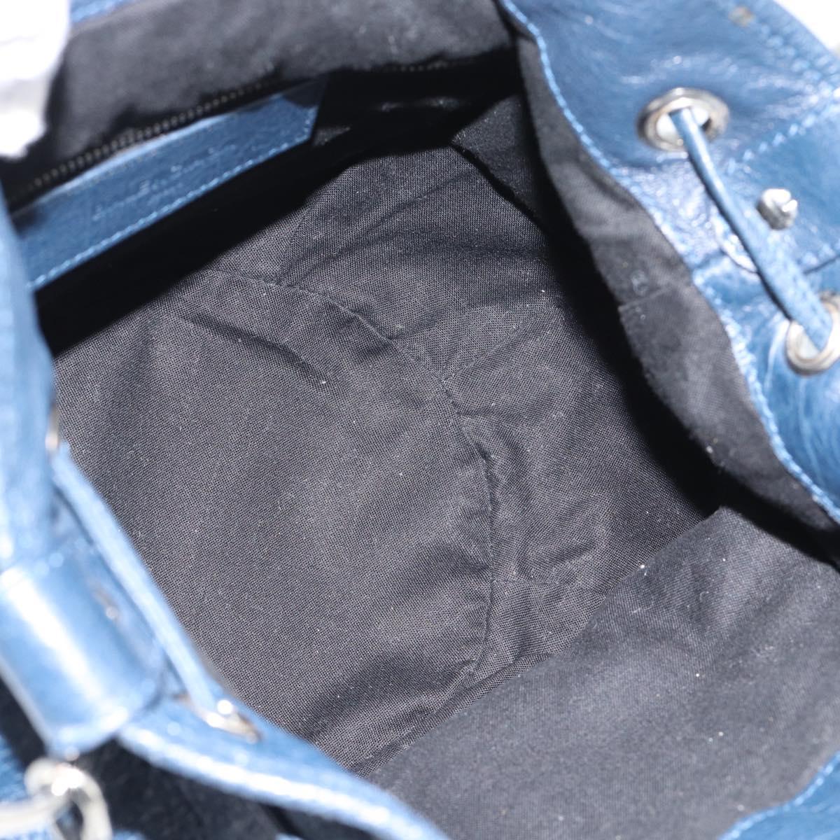 BALENCIAGA Giant Mini Pom Pom Hand Bag Leather 2way Navy Silver Auth 186261SM