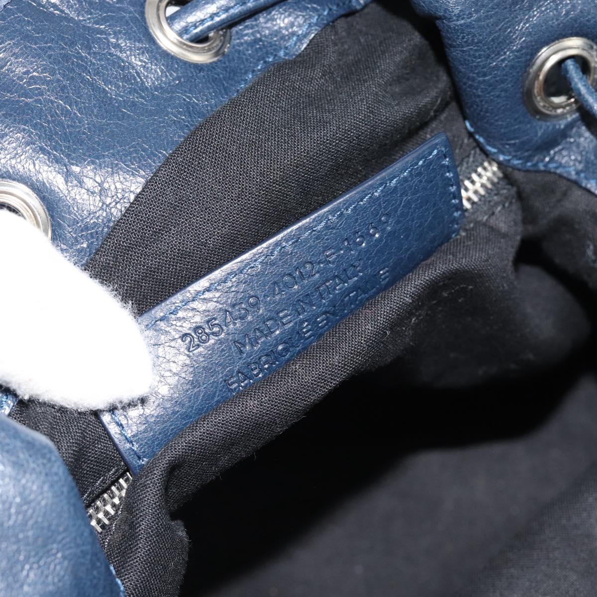 BALENCIAGA Giant Mini Pom Pom Hand Bag Leather 2way Navy Silver Auth 186261SM