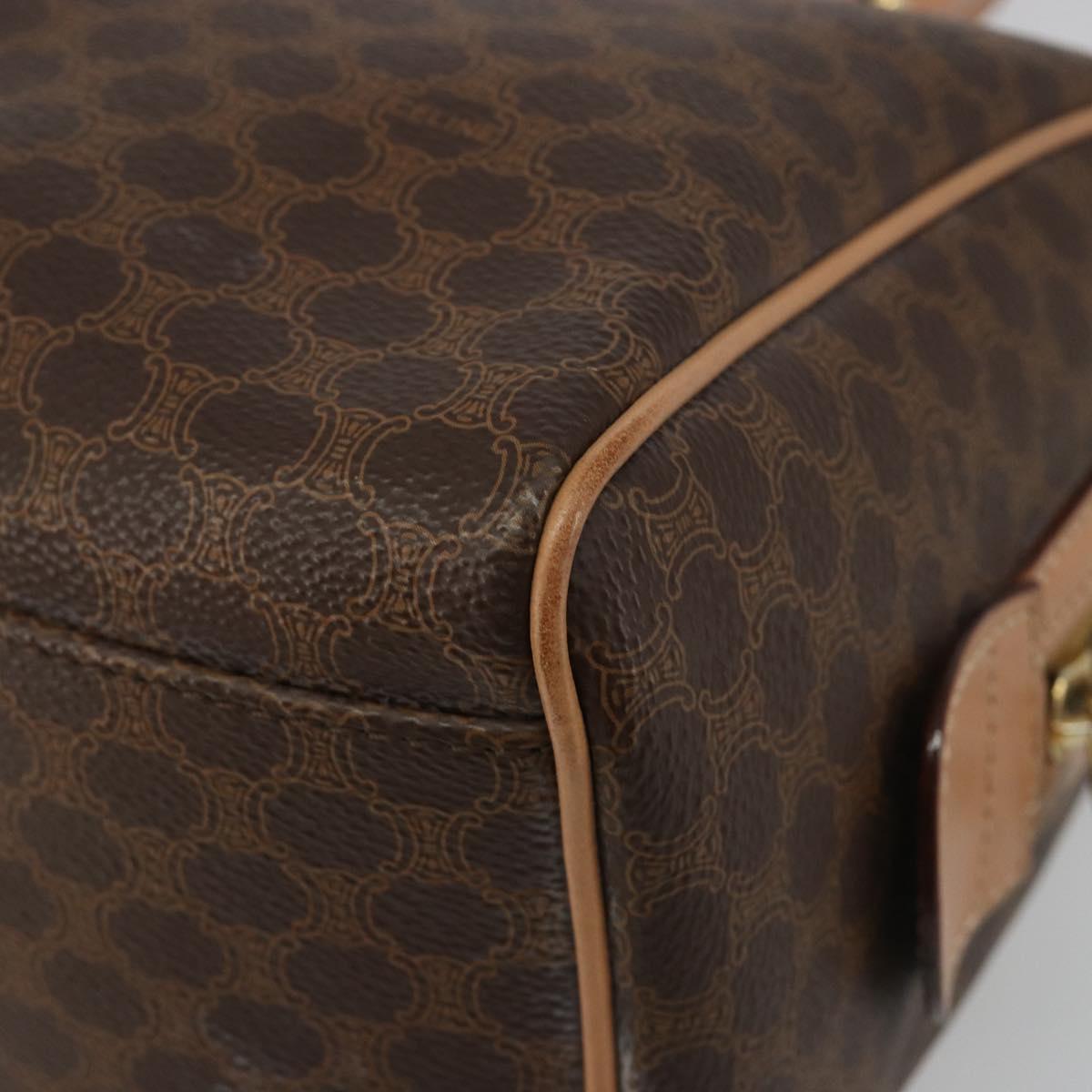 CELINE Macadam Canvas Boston Bag PVC Leather Brown Gold Auth 186262A