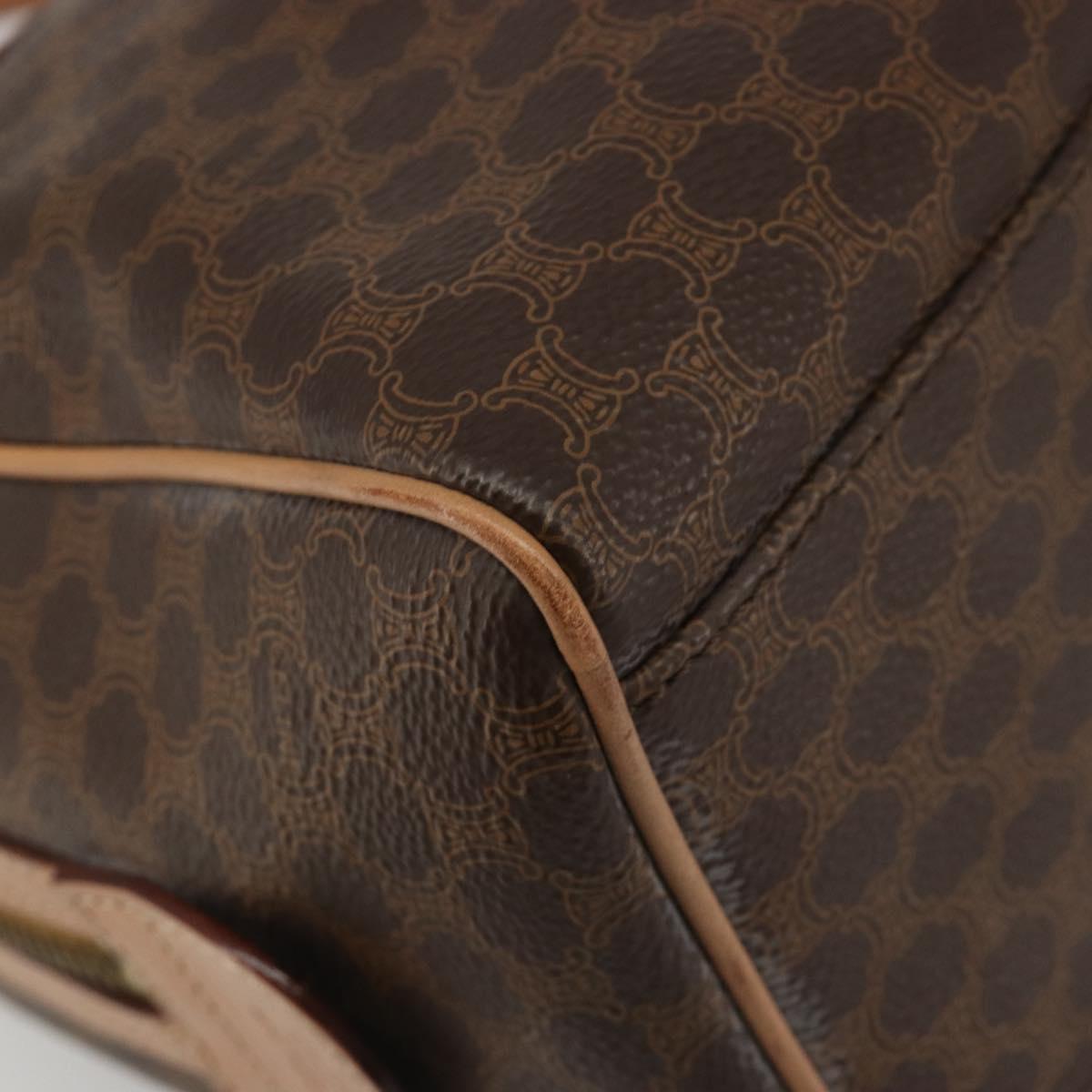 CELINE Macadam Canvas Boston Bag PVC Leather Brown Gold Auth 186262A
