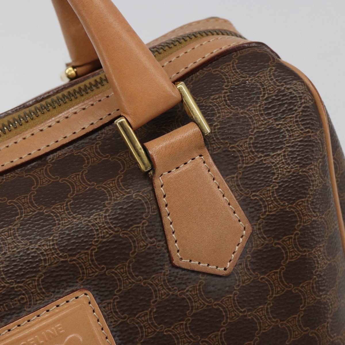 CELINE Macadam Canvas Boston Bag PVC Leather Brown Gold Auth 186262A