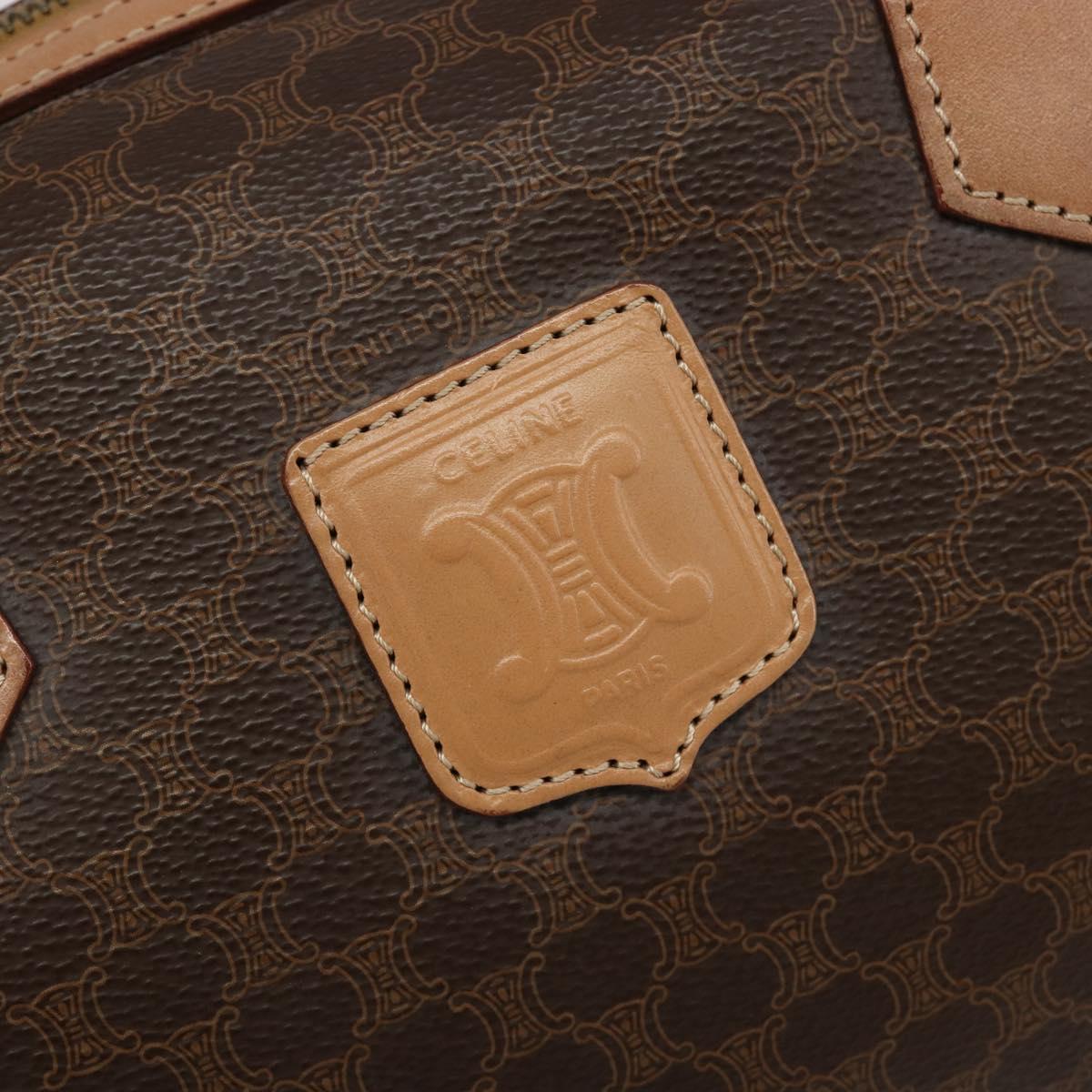 CELINE Macadam Canvas Boston Bag PVC Leather Brown Gold Auth 186262A