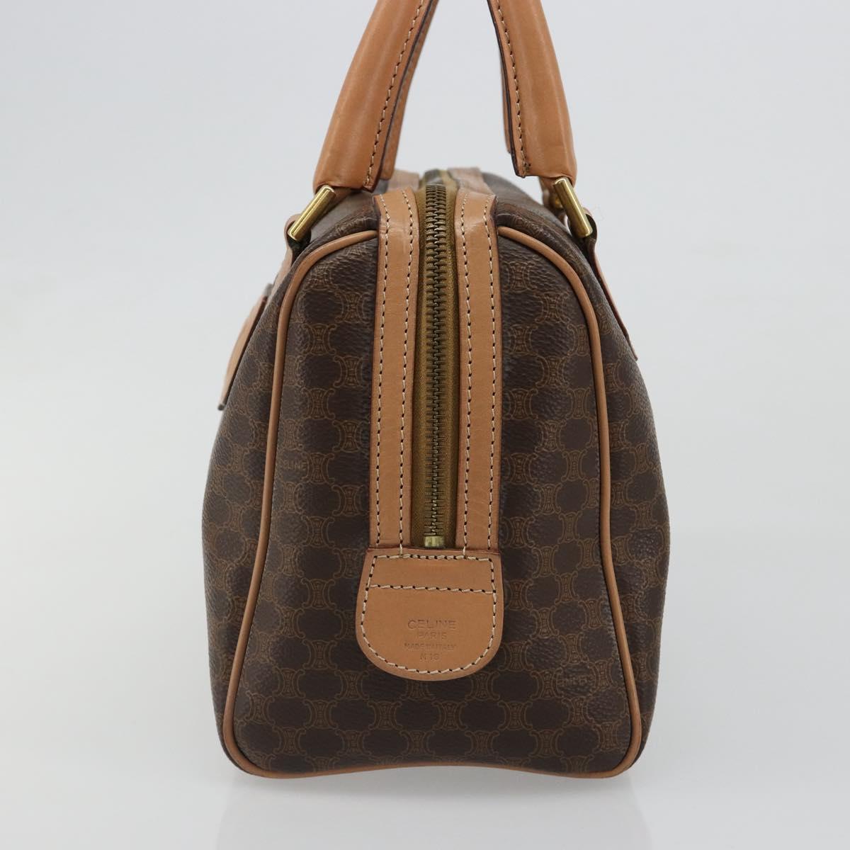 CELINE Macadam Canvas Boston Bag PVC Leather Brown Gold Auth 186262A