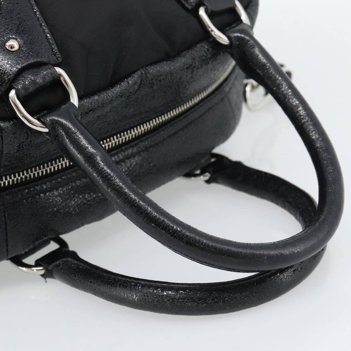PRADA Hand Bag Leather 2way Black Silver Auth 186264A
