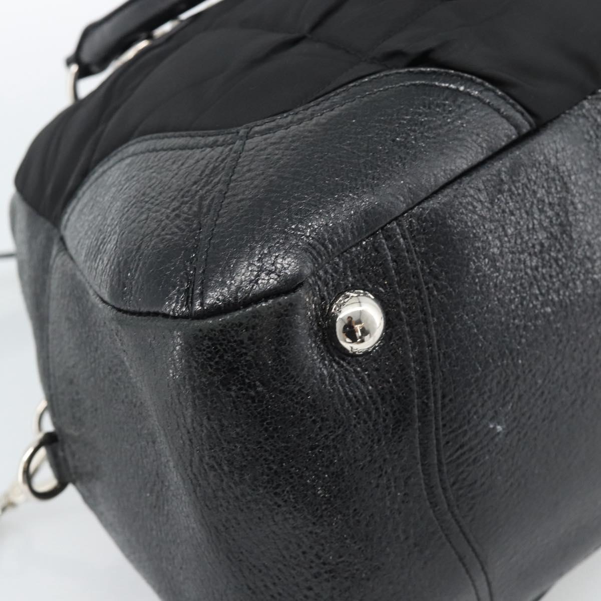 PRADA Hand Bag Leather 2way Black Silver Auth 186264A