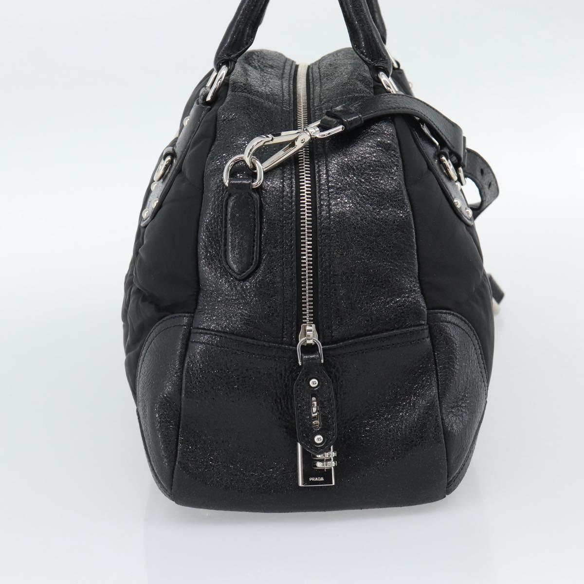 PRADA Hand Bag Leather 2way Black Silver Auth 186264A