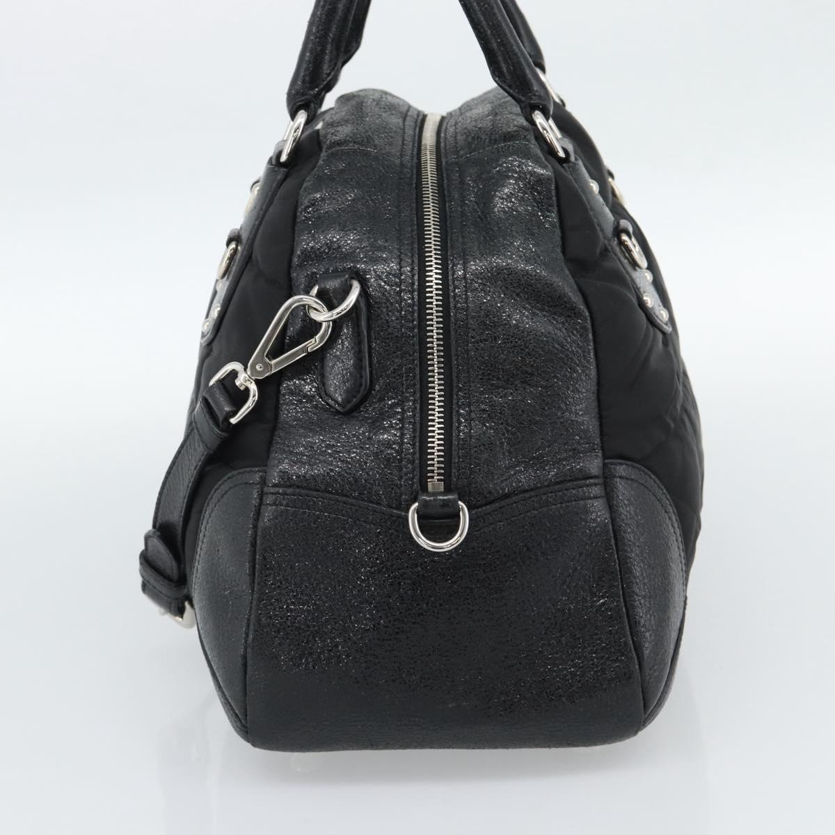 PRADA Hand Bag Leather 2way Black Silver Auth 186264A