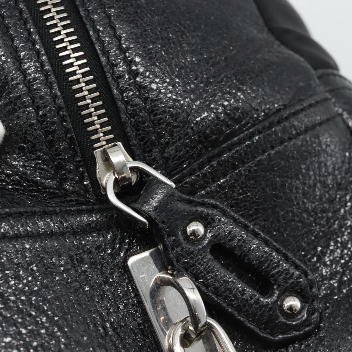 PRADA Hand Bag Leather 2way Black Silver Auth 186264A