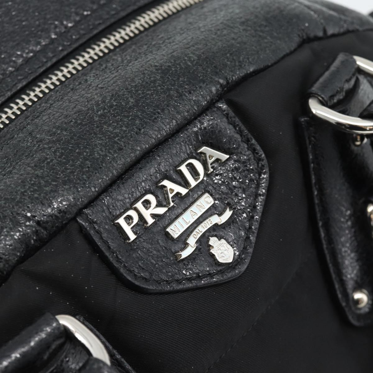 PRADA Hand Bag Leather 2way Black Silver Auth 186264A