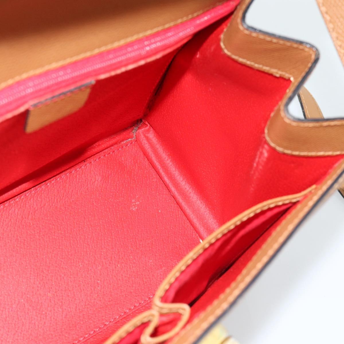 CELINE Hand Bag Leather 2way Beige Gold Auth 186265
