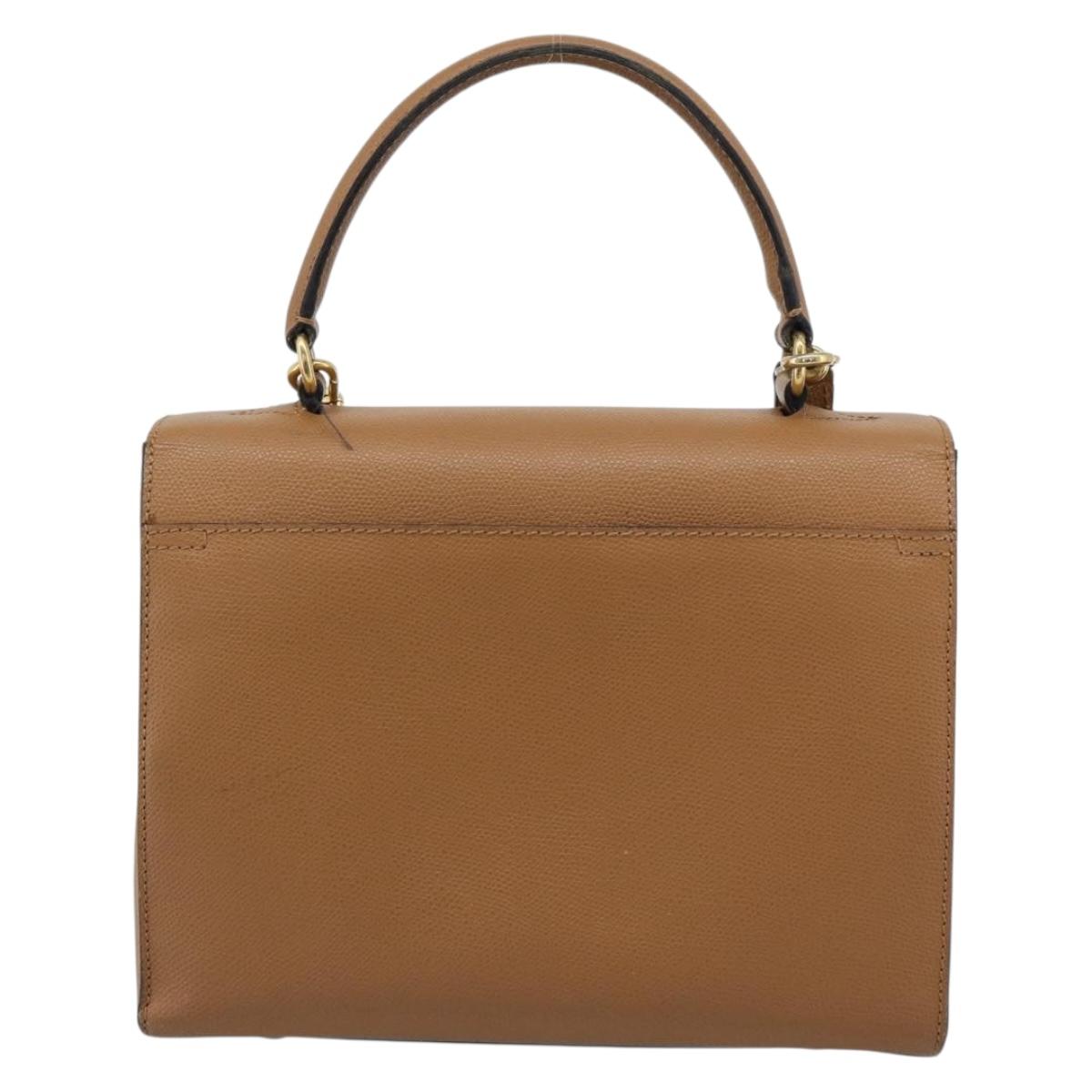 CELINE Hand Bag Leather 2way Beige Gold Auth 186265