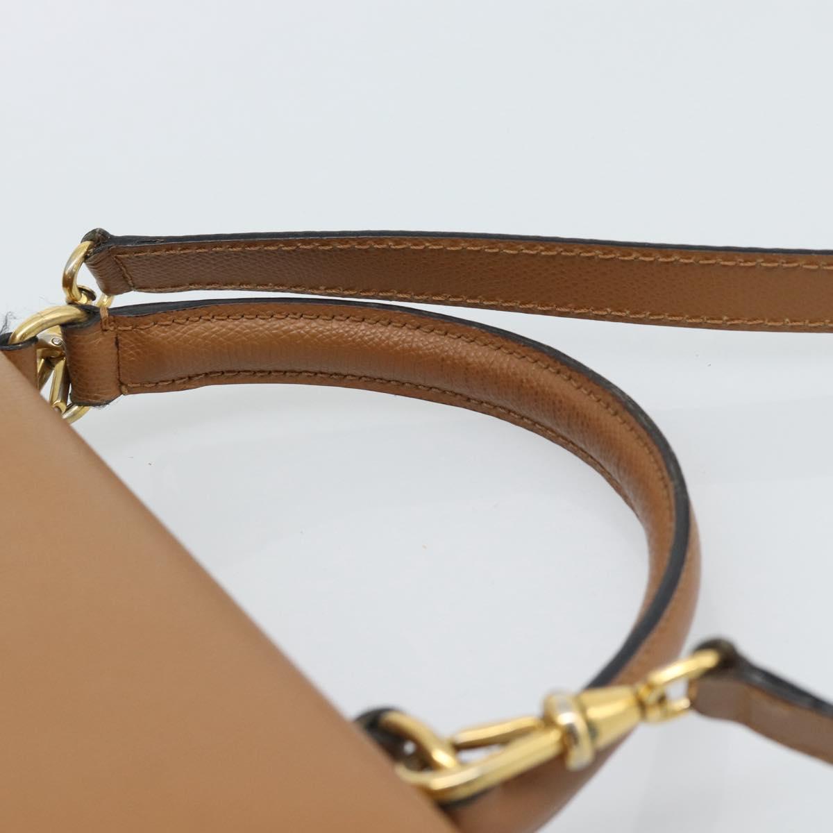 CELINE Hand Bag Leather 2way Beige Gold Auth 186265