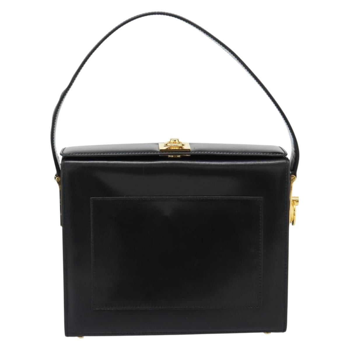 CELINE Hand Bag Leather Black Gold Auth 186268V