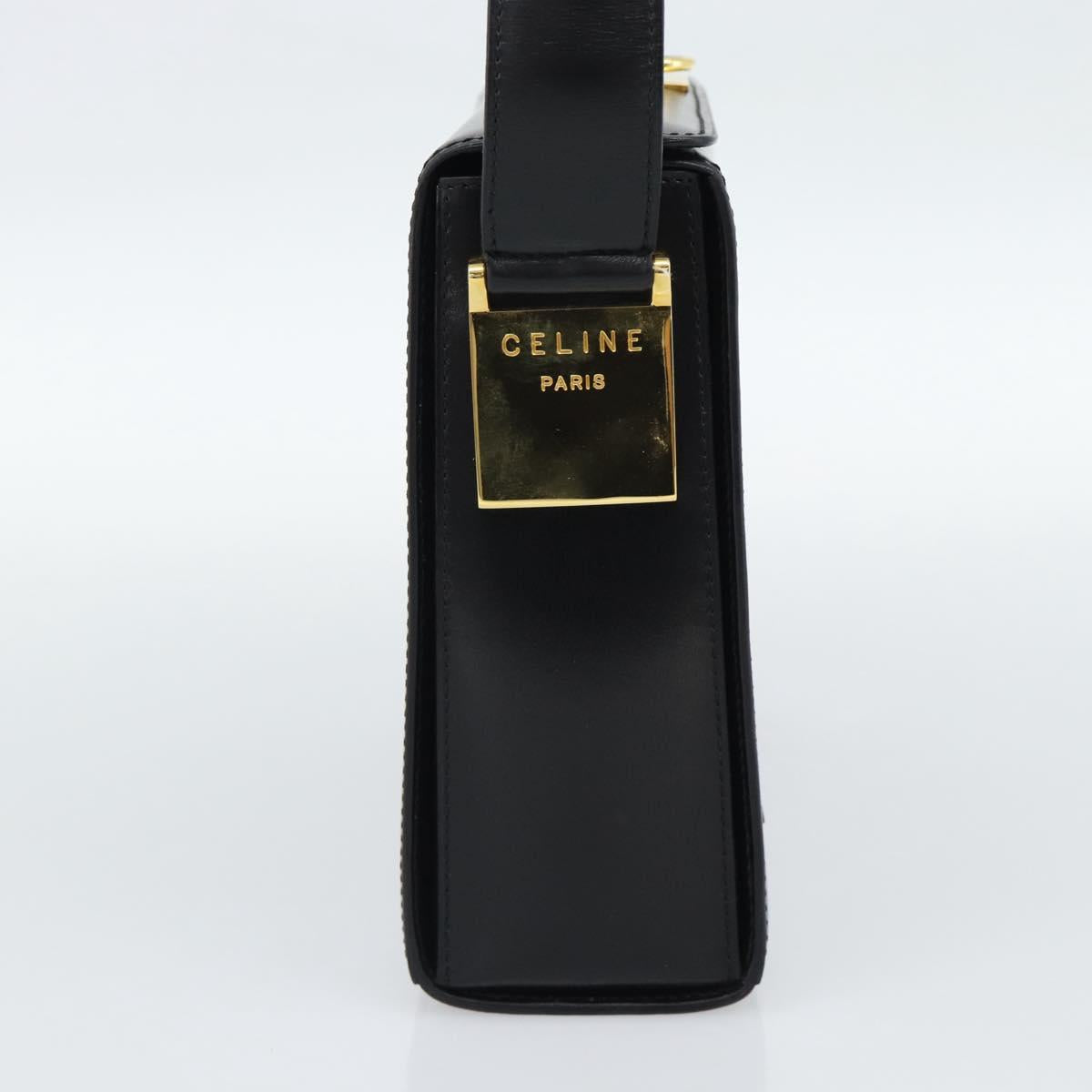 CELINE Hand Bag Leather Black Gold Auth 186268V