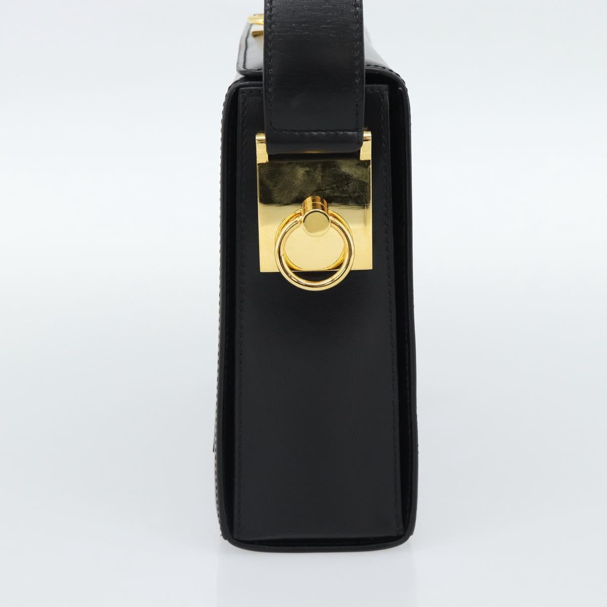 CELINE Hand Bag Leather Black Gold Auth 186268V