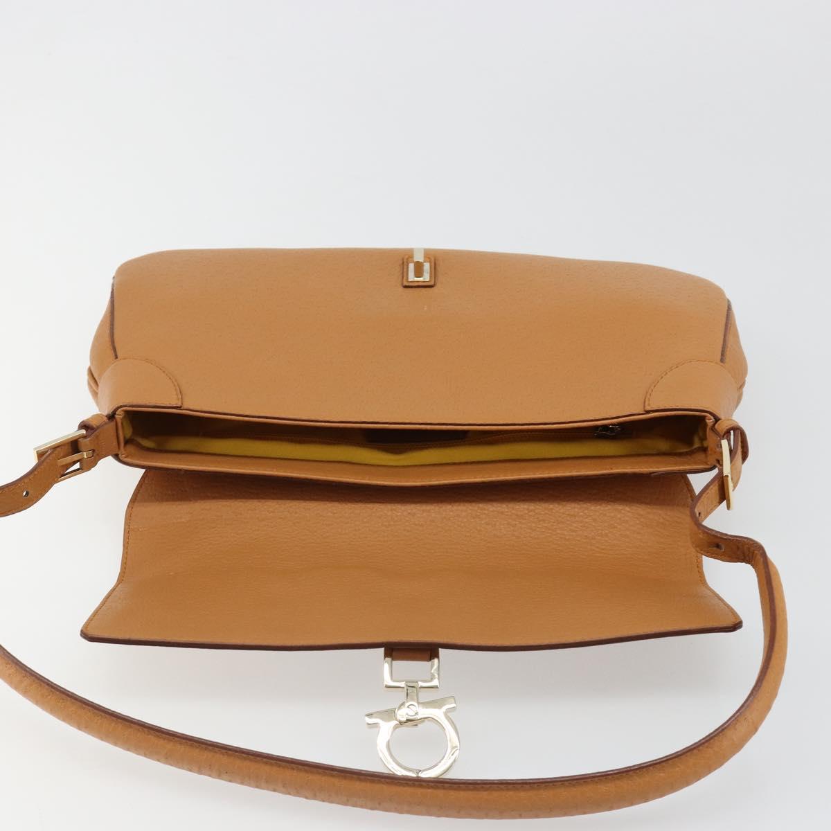 Salvatore Ferragamo Gancini Shoulder Bag Leather Brown Gold Auth 186271A