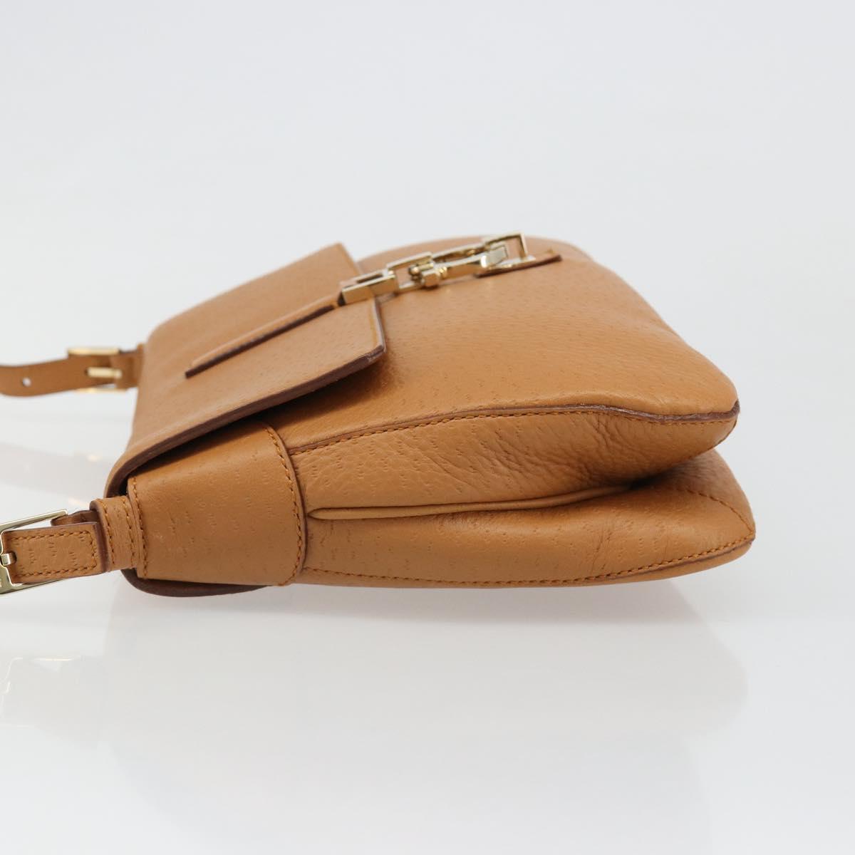 Salvatore Ferragamo Gancini Shoulder Bag Leather Brown Gold Auth 186271A