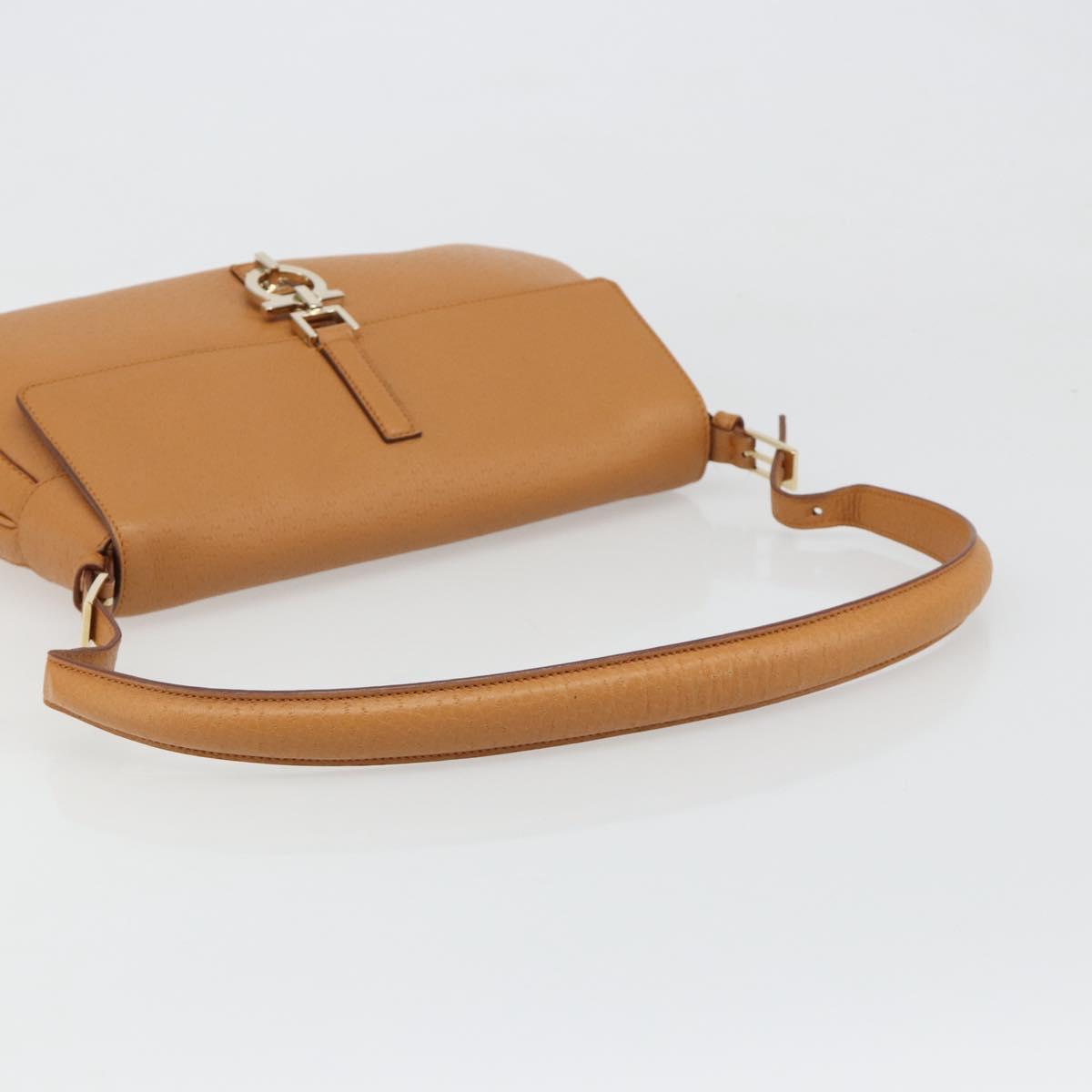 Salvatore Ferragamo Gancini Shoulder Bag Leather Brown Gold Auth 186271A