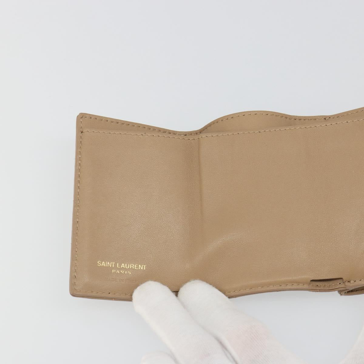 SAINT LAURENT Cassandra Wallet Leather Beige Gold Auth 186279A