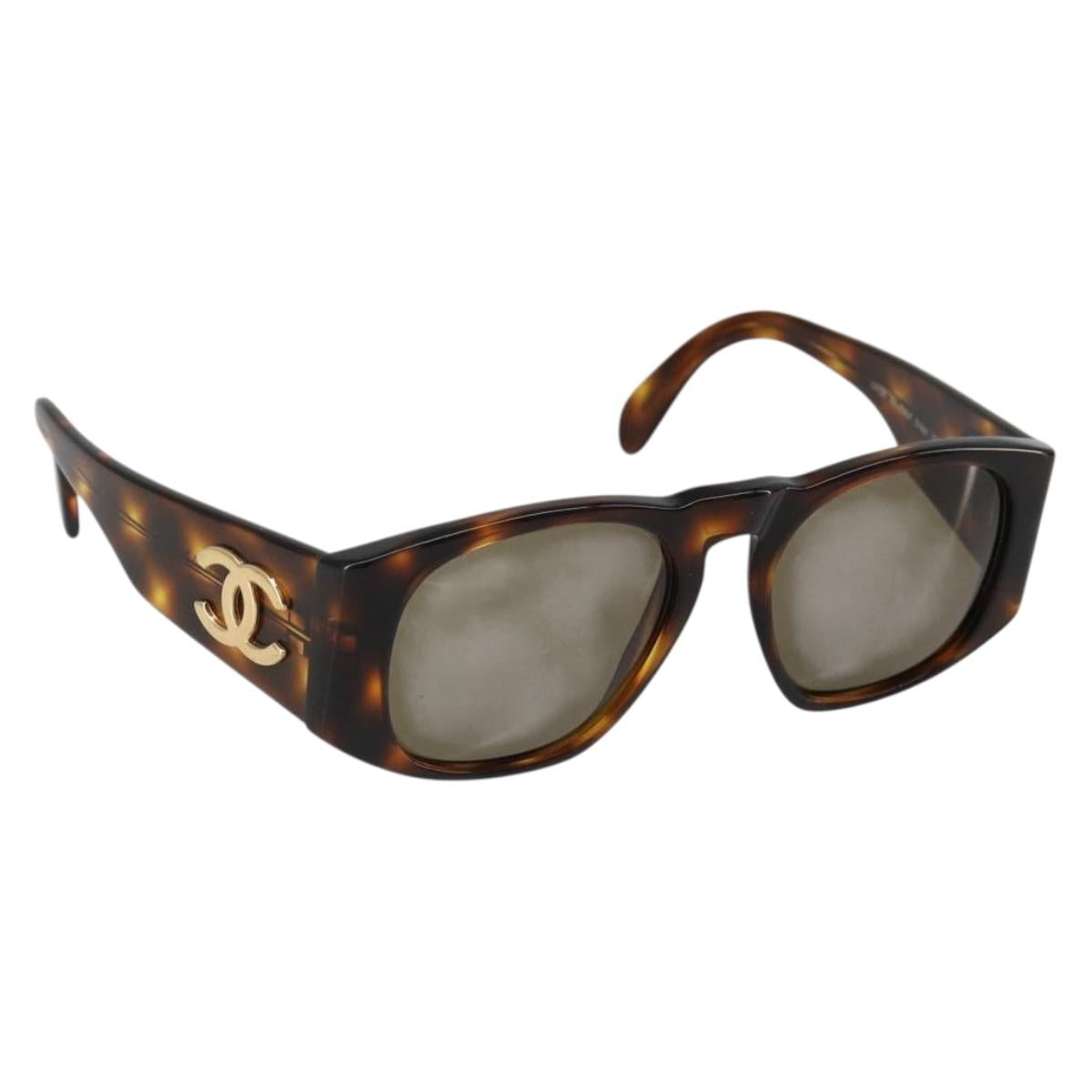 CHANEL COCO Mark Sunglasses plastic Brown CC Auth 186283