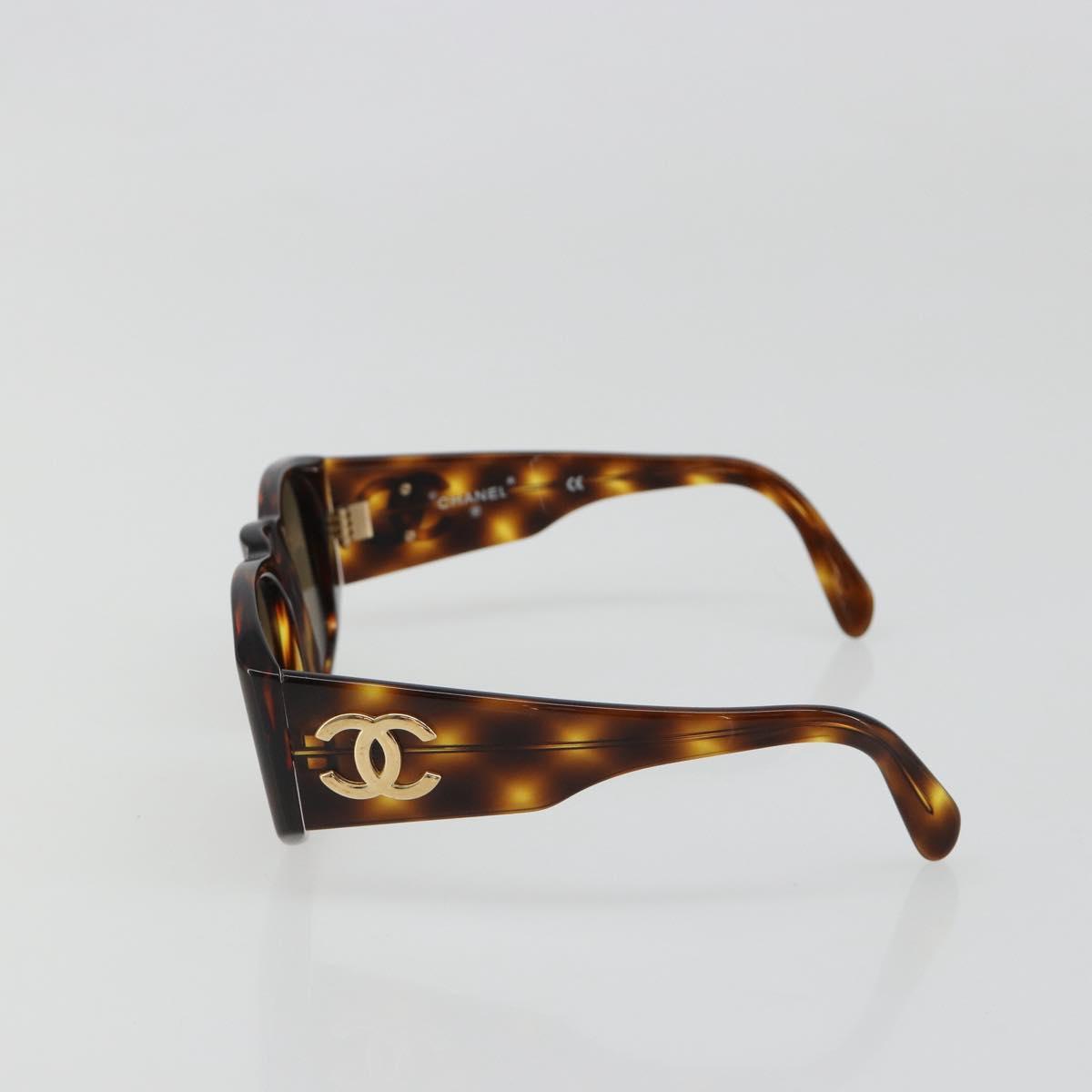 CHANEL COCO Mark Sunglasses plastic Brown CC Auth 186283