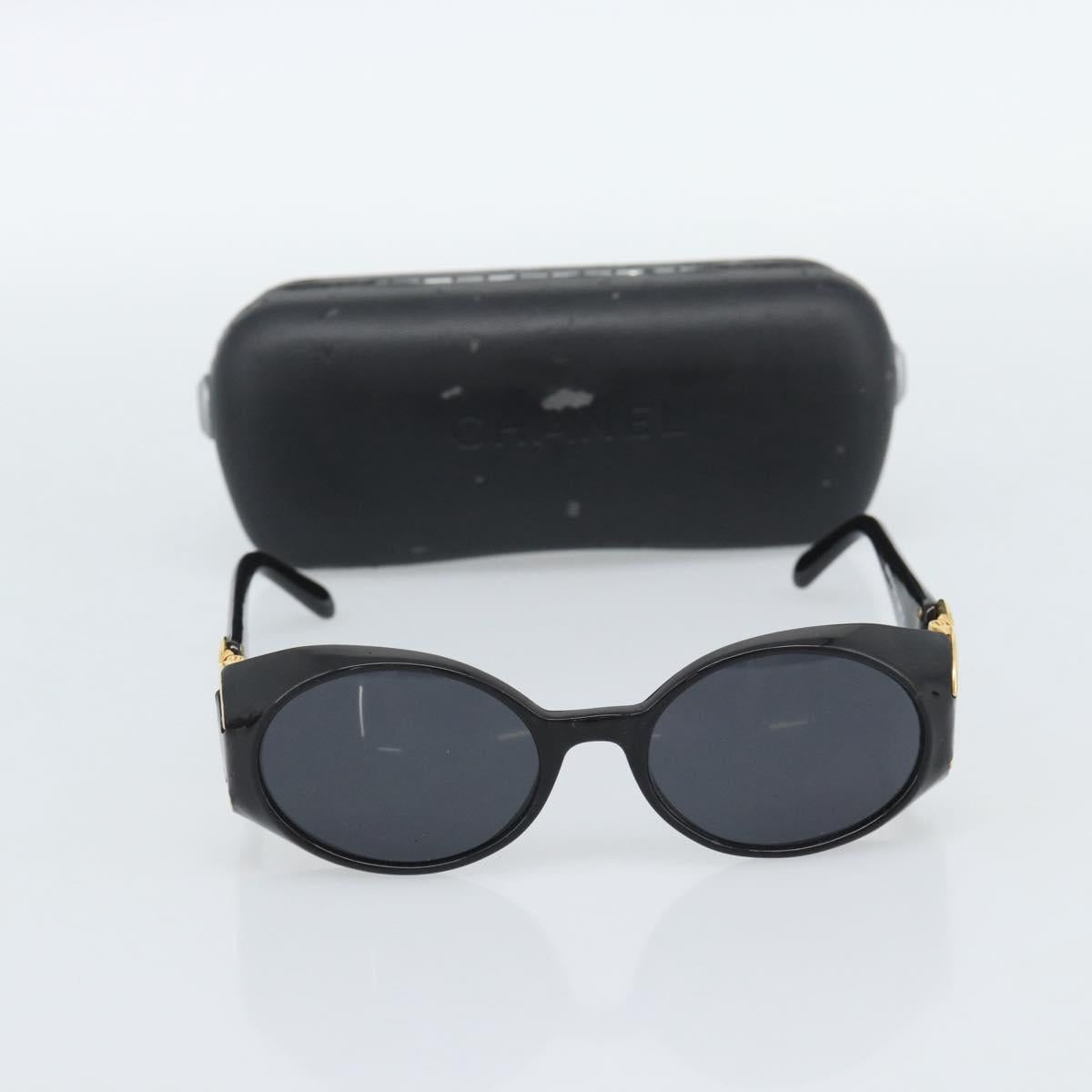 CHANEL COCO Mark Sunglasses Plastic Black Gold CC Auth 186284M