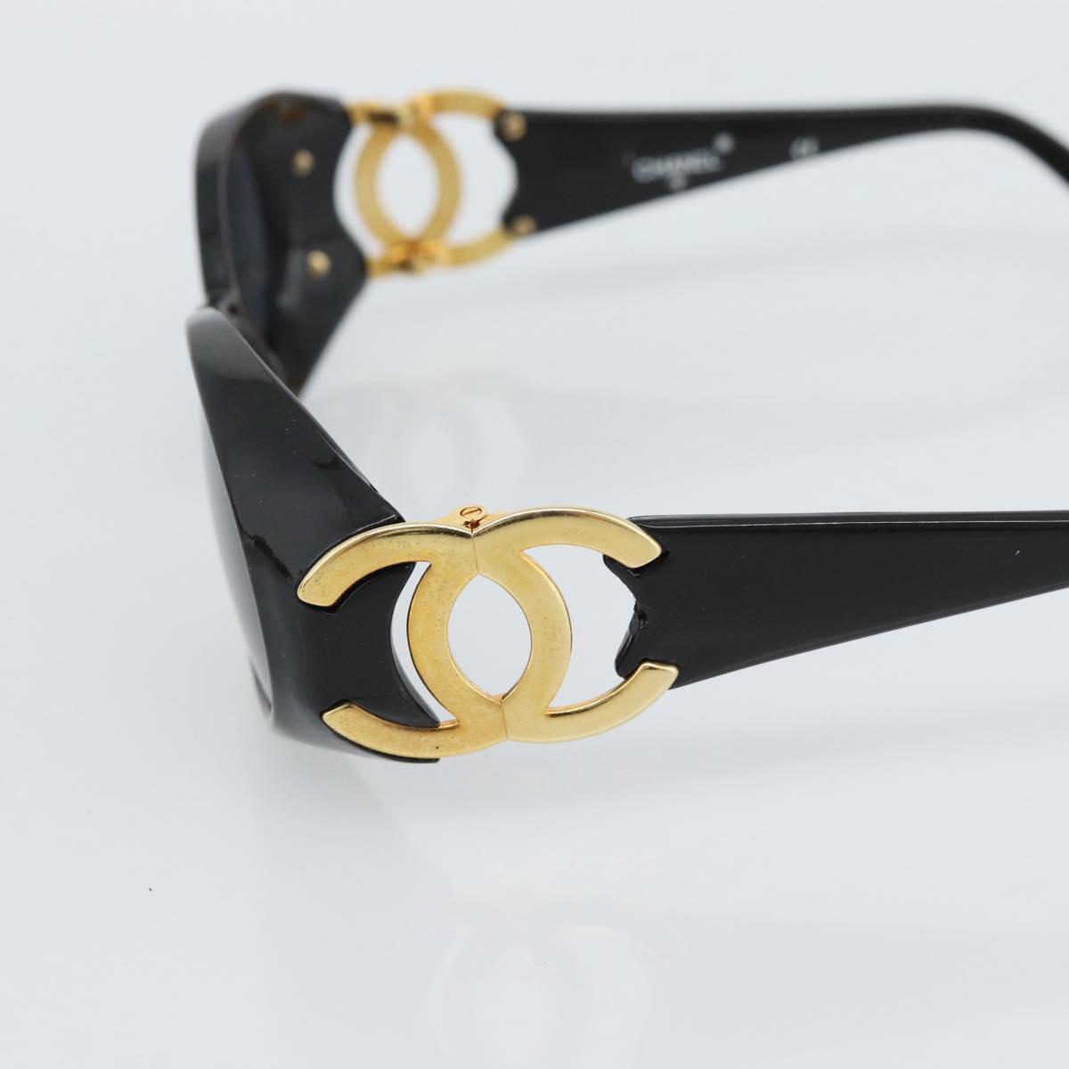 CHANEL COCO Mark Sunglasses Plastic Black Gold CC Auth 186284M