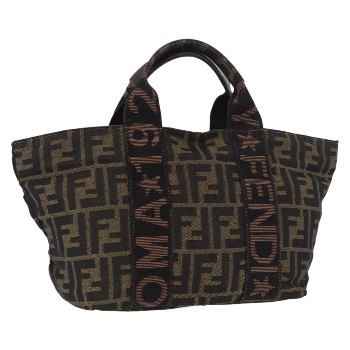FENDI Zucca Canvas Hand Bag Black Brown Auth 186292A