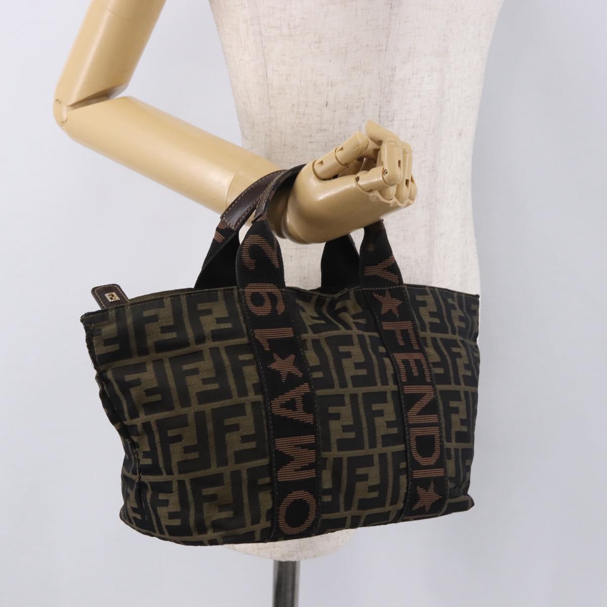 FENDI Zucca Canvas Hand Bag Black Brown Auth 186292A