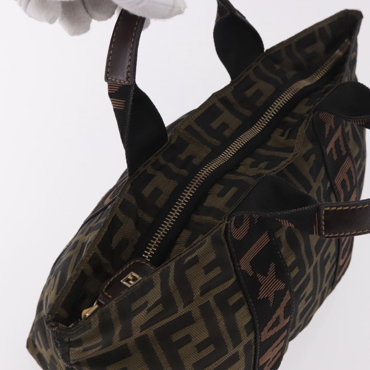 FENDI Zucca Canvas Hand Bag Black Brown Auth 186292A