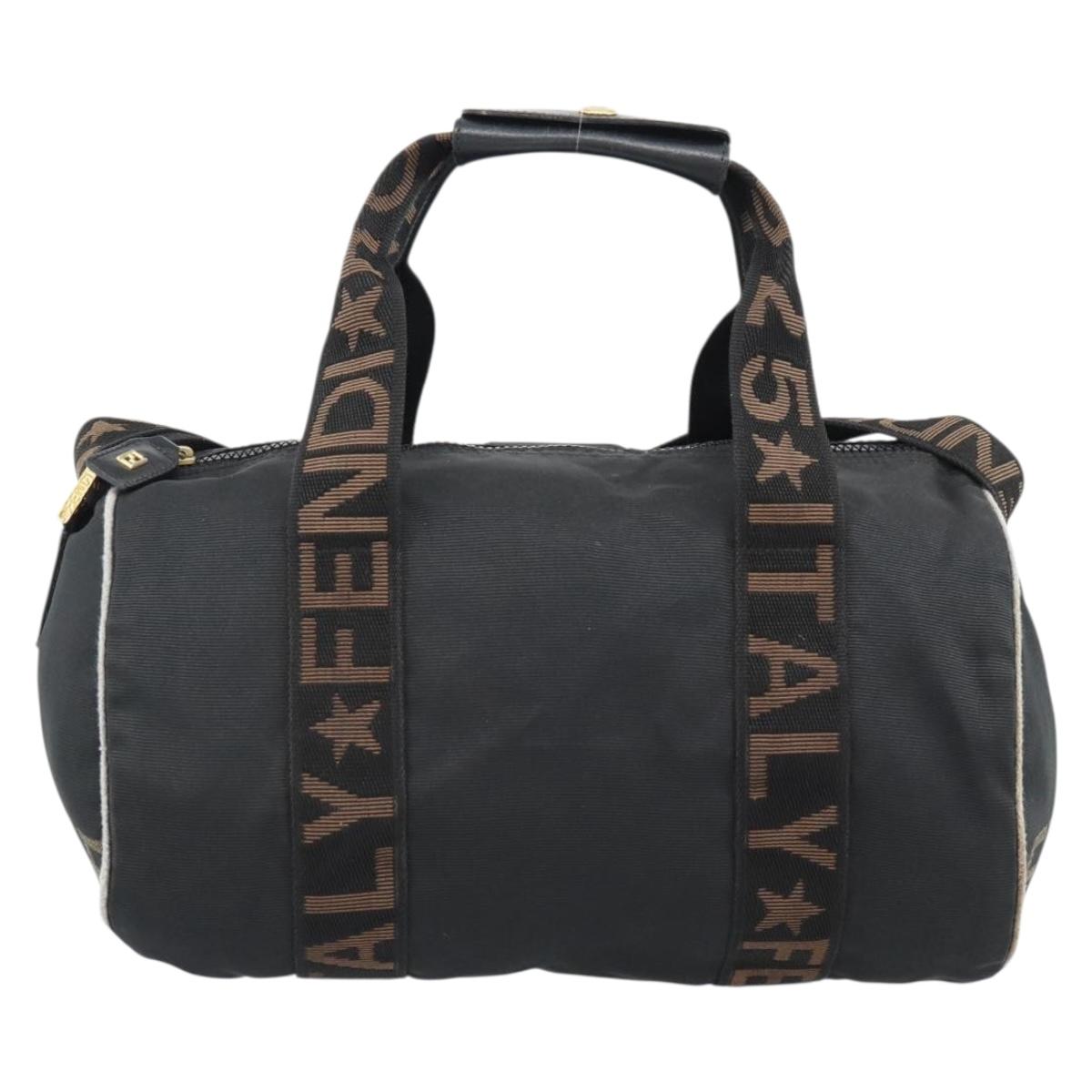 FENDI Hand Bag Canvas 2way Black Gold Auth 186293
