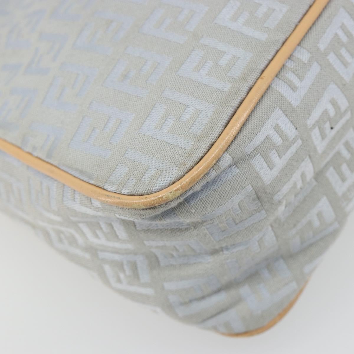 FENDI Zucchino Canvas Shoulder Bag Light Blue Silver Auth 186294A