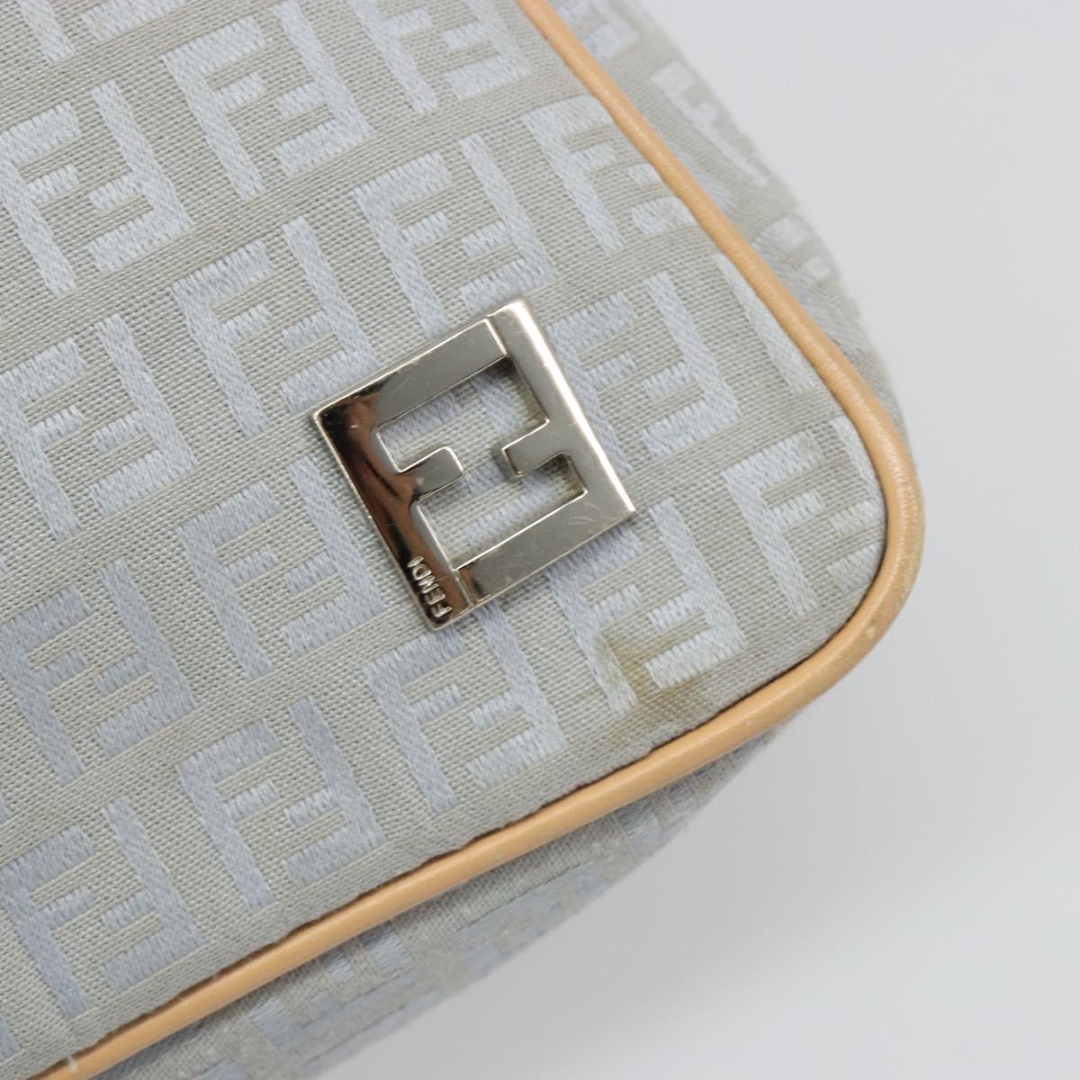 FENDI Zucchino Canvas Shoulder Bag Light Blue Silver Auth 186294A