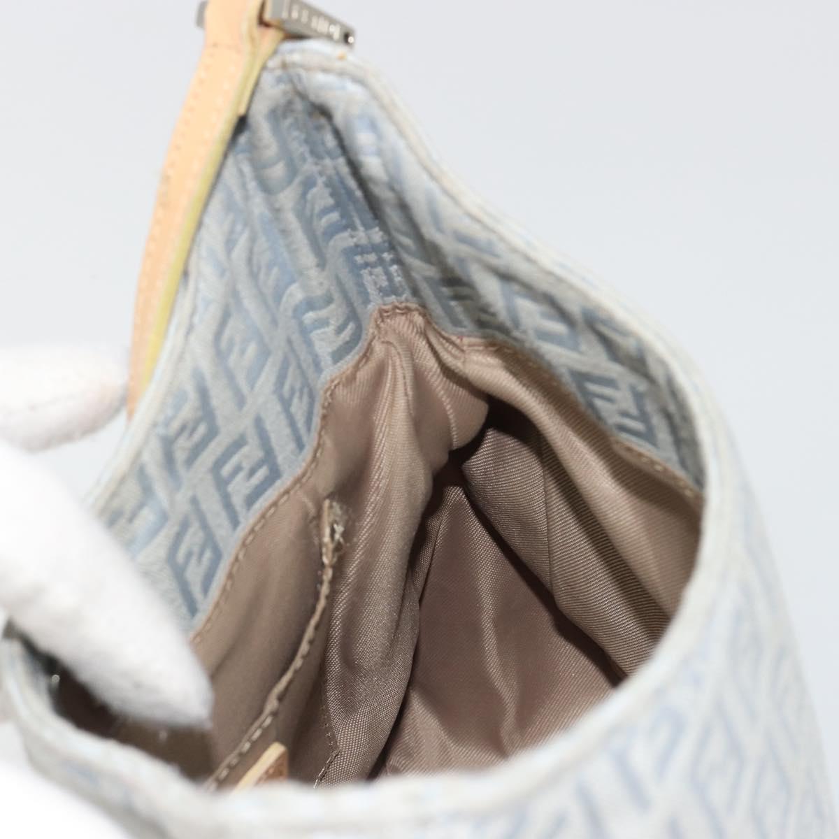 FENDI Zucchino Canvas Shoulder Bag Light Blue Silver Auth 186294A