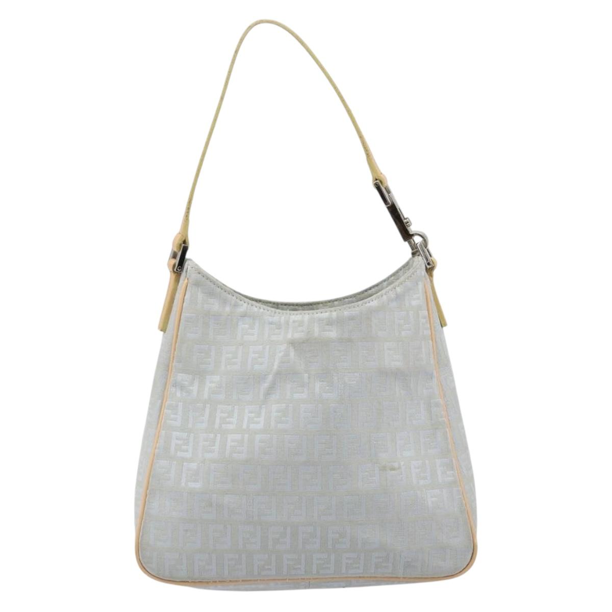 FENDI Zucchino Canvas Shoulder Bag Light Blue Silver Auth 186294A