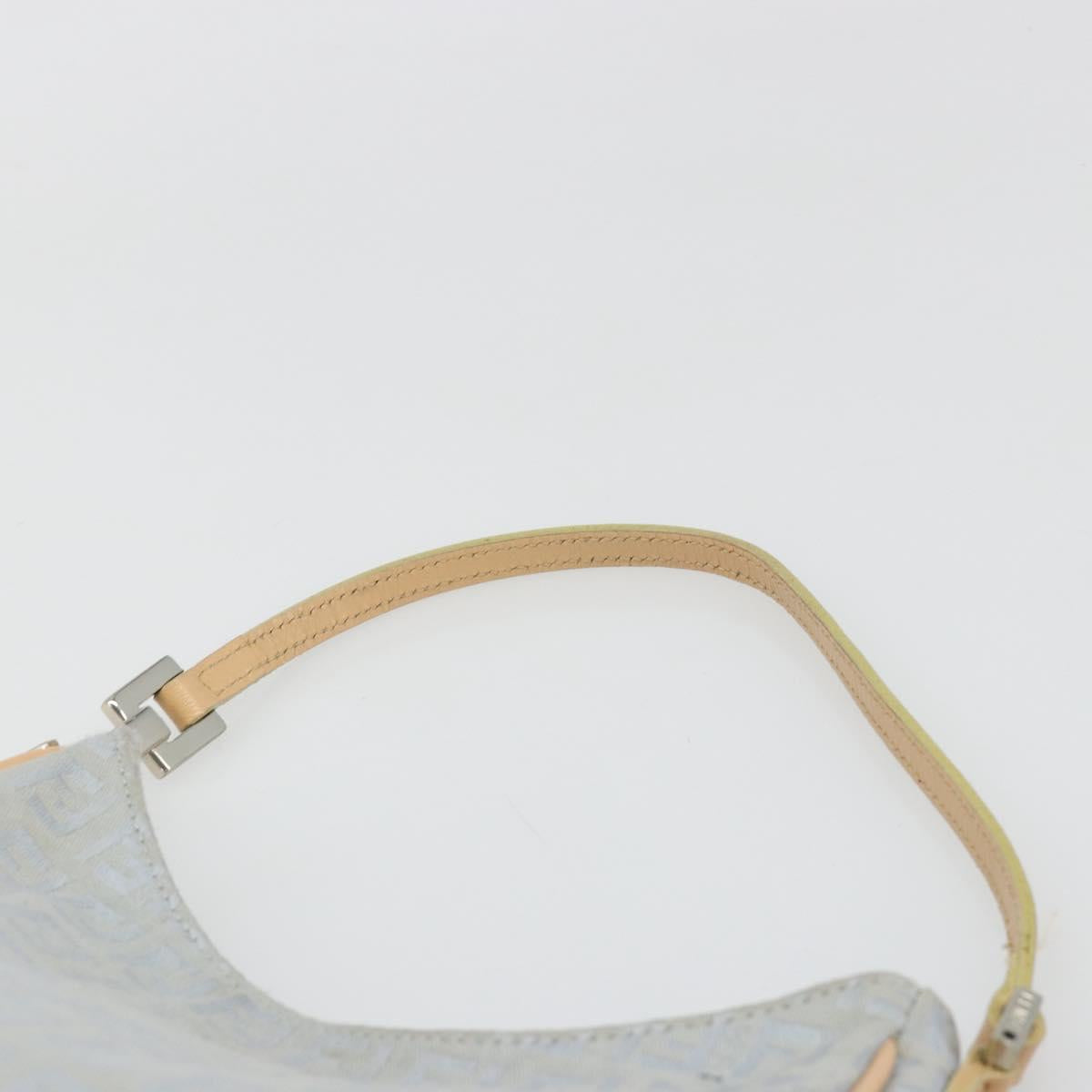 FENDI Zucchino Canvas Shoulder Bag Light Blue Silver Auth 186294A