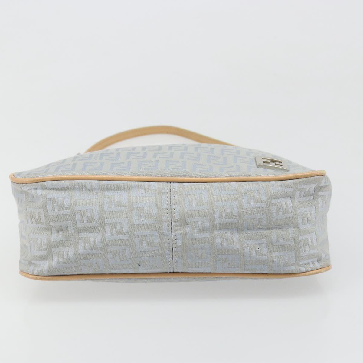 FENDI Zucchino Canvas Shoulder Bag Light Blue Silver Auth 186294A