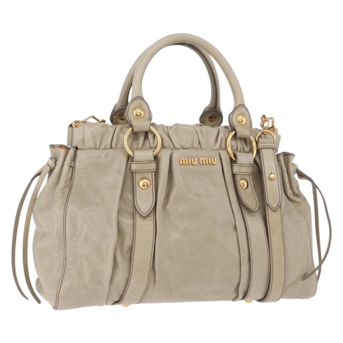 Miu Miu Hand Bag Leather 2way Beige Gold Auth 186300M