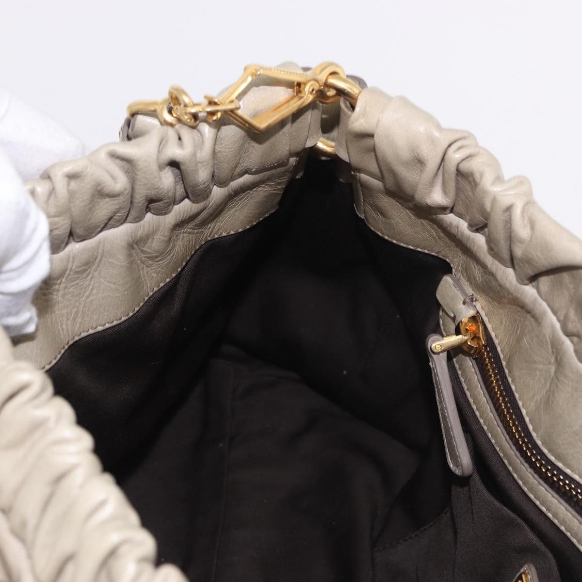 Miu Miu Hand Bag Leather 2way Beige Gold Auth 186300M