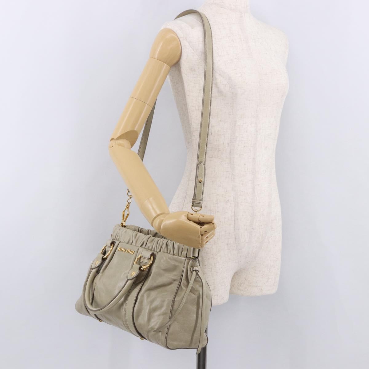 Miu Miu Hand Bag Leather 2way Beige Gold Auth 186300M