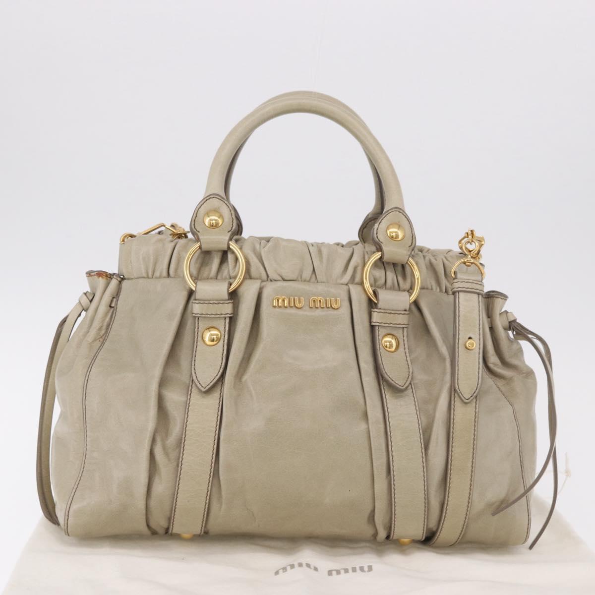 Miu Miu Hand Bag Leather 2way Beige Gold Auth 186300M
