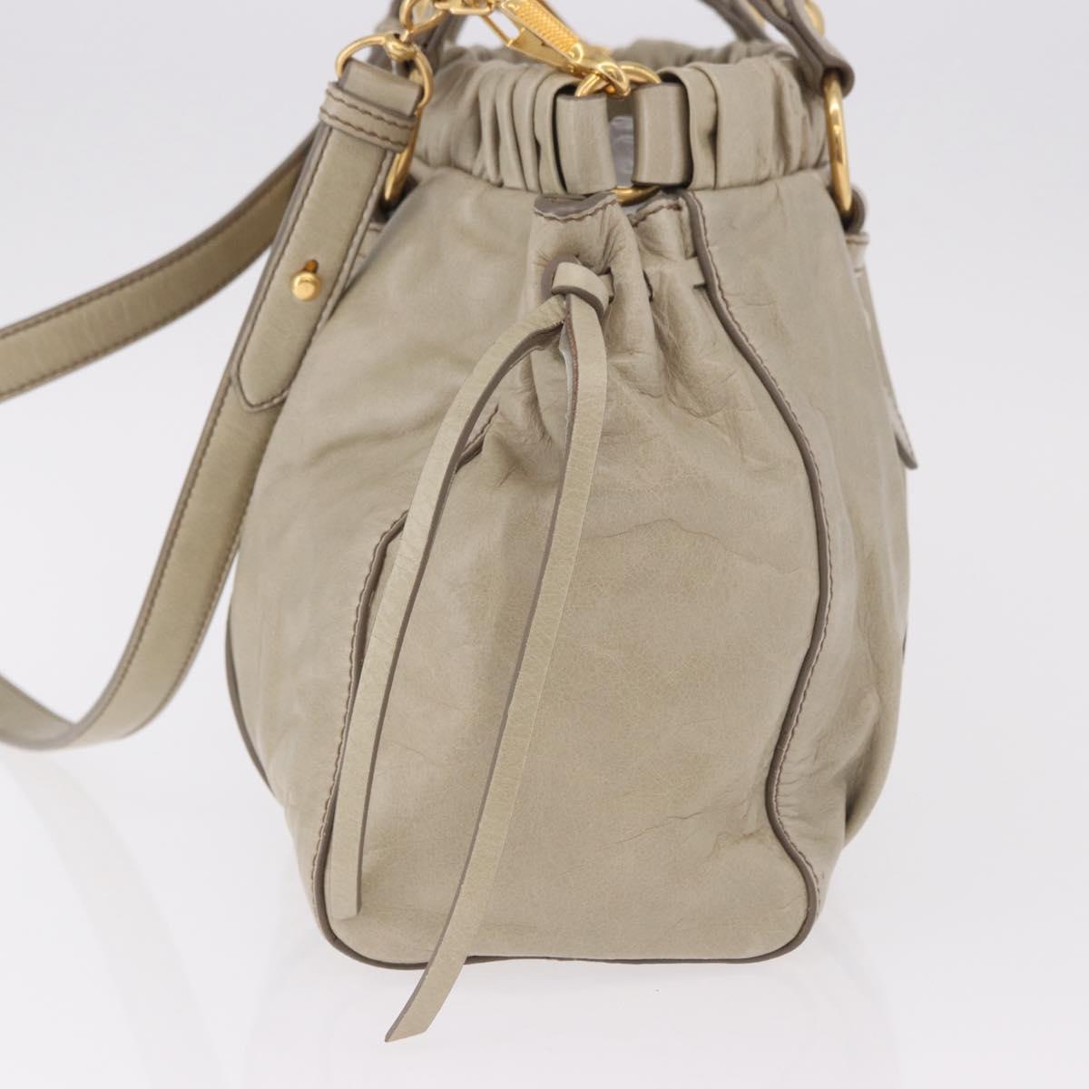 Miu Miu Hand Bag Leather 2way Beige Gold Auth 186300M