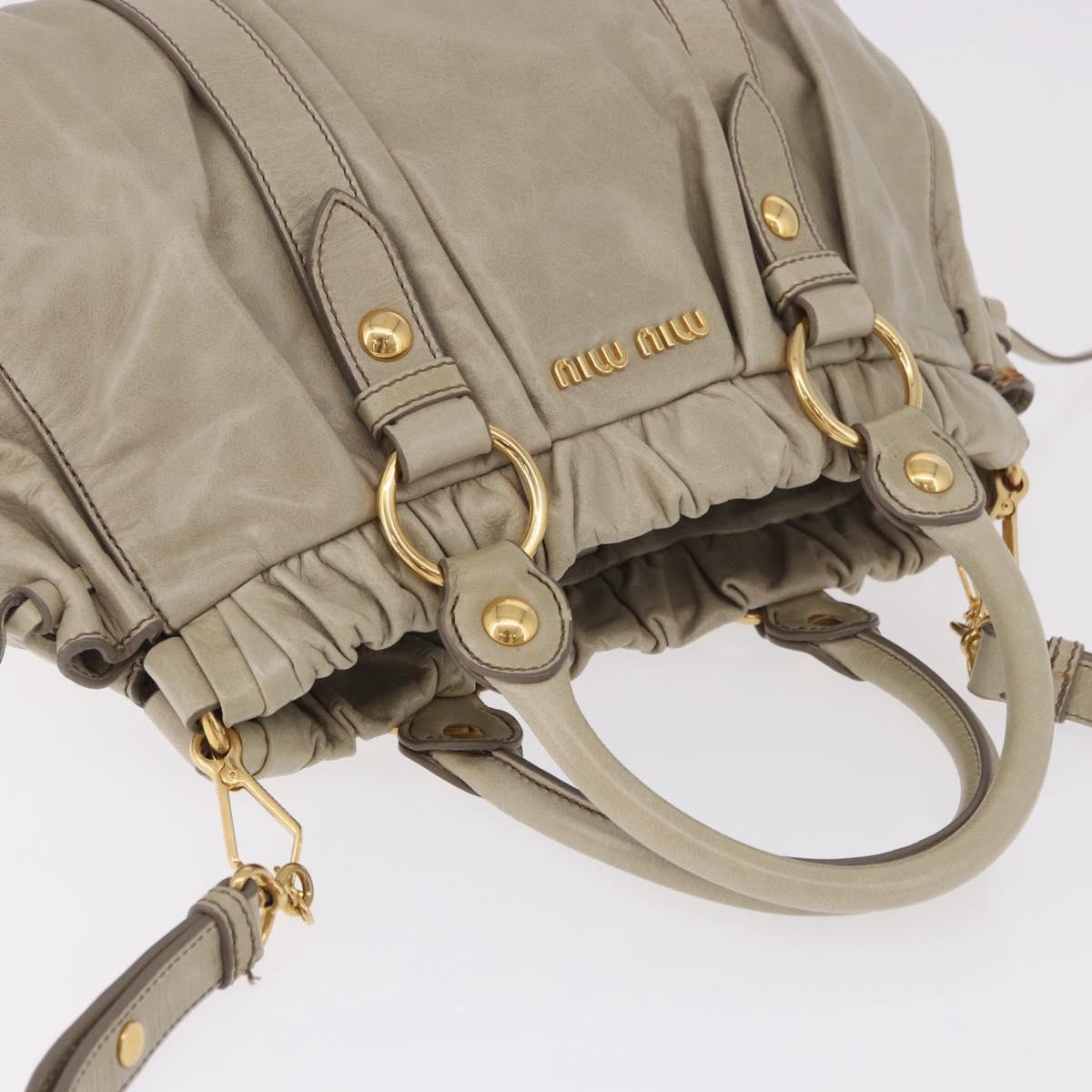 Miu Miu Hand Bag Leather 2way Beige Gold Auth 186300M