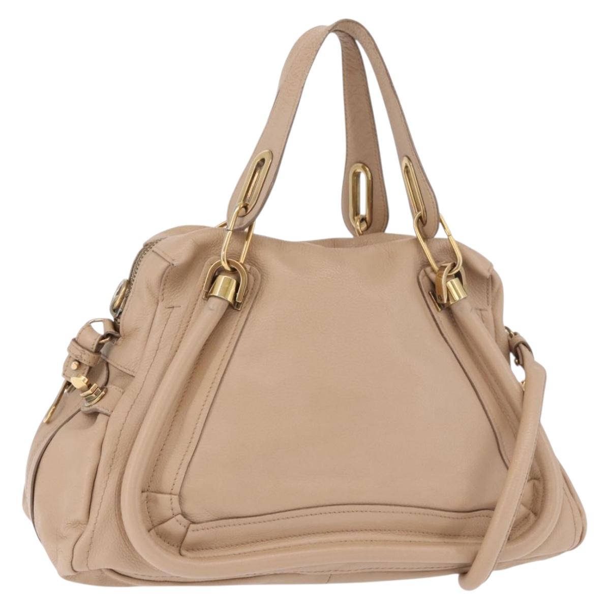 Chloe Paraty Hand Bag Leather 2way Beige Gold Auth 186304